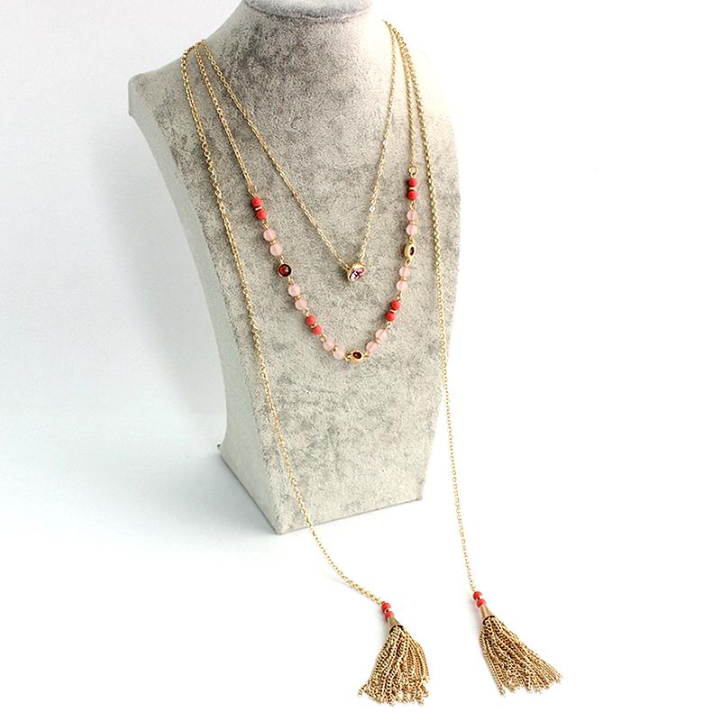 Beaded Layered Tassel Necklaces