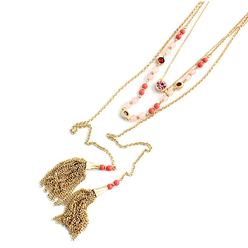 Beaded Layered Tassel Necklaces
