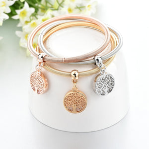 Tri Color Charm Bangle Bracelet Set