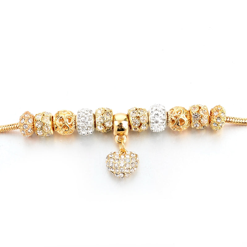 Crystal Heart Bead Charm Bracelet