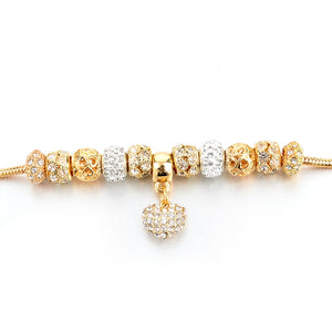 Crystal Heart Bead Charm Bracelet