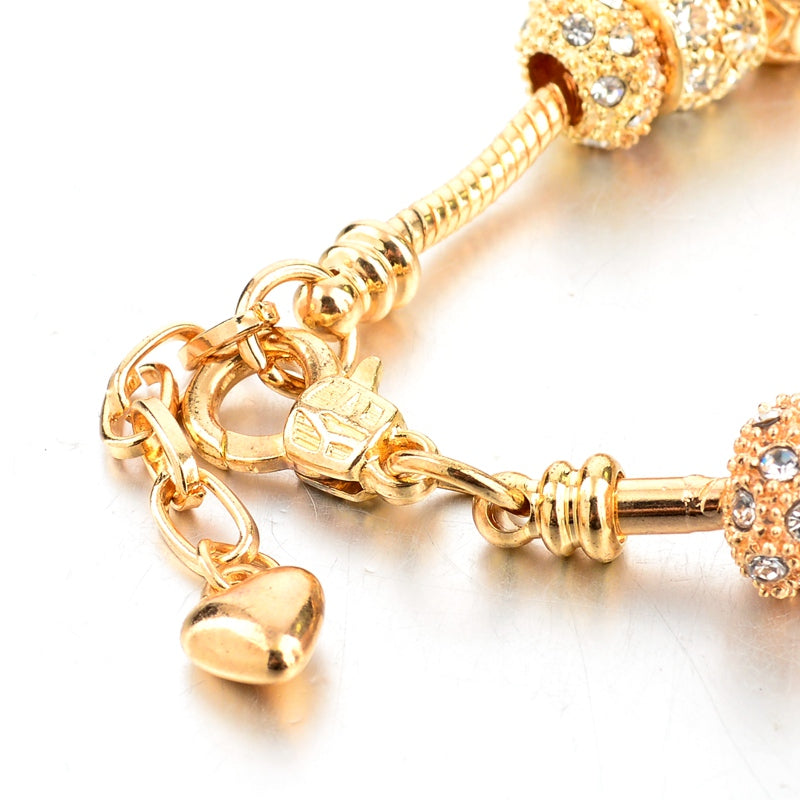 Crystal Heart Bead Charm Bracelet