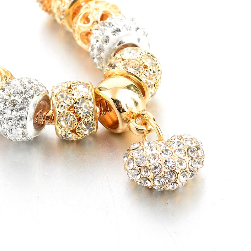 Crystal Heart Bead Charm Bracelet