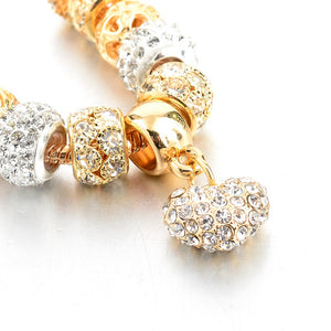 Crystal Heart Bead Charm Bracelet