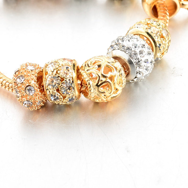Crystal Heart Bead Charm Bracelet