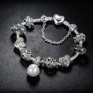 Silver Slide Charm Bracelet with Pearl Charm