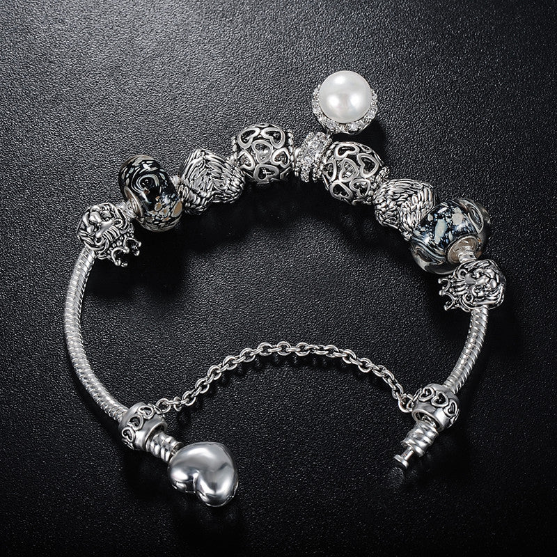 Silver Slide Charm Bracelet with Pearl Charm