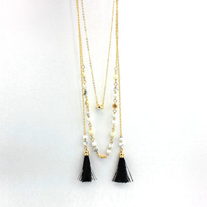 Stone Beads and Tassels Layered Necklace