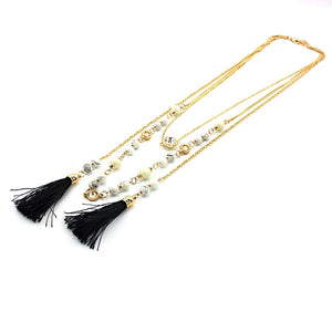Stone Beads and Tassels Layered Necklace