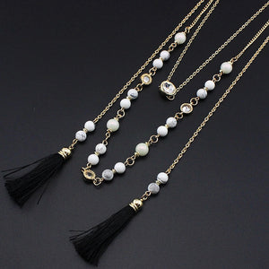Stone Beads and Tassels Layered Necklace
