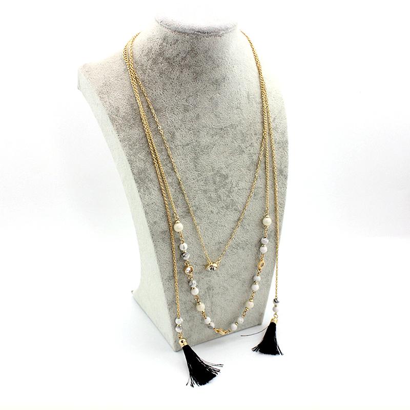 Stone Beads and Tassels Layered Necklace