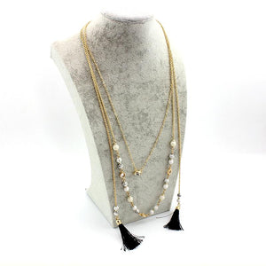Stone Beads and Tassels Layered Necklace