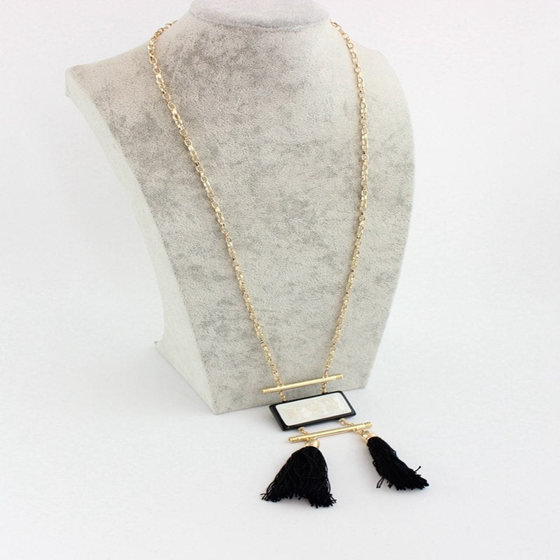 Tablet & Double Tassel Necklace