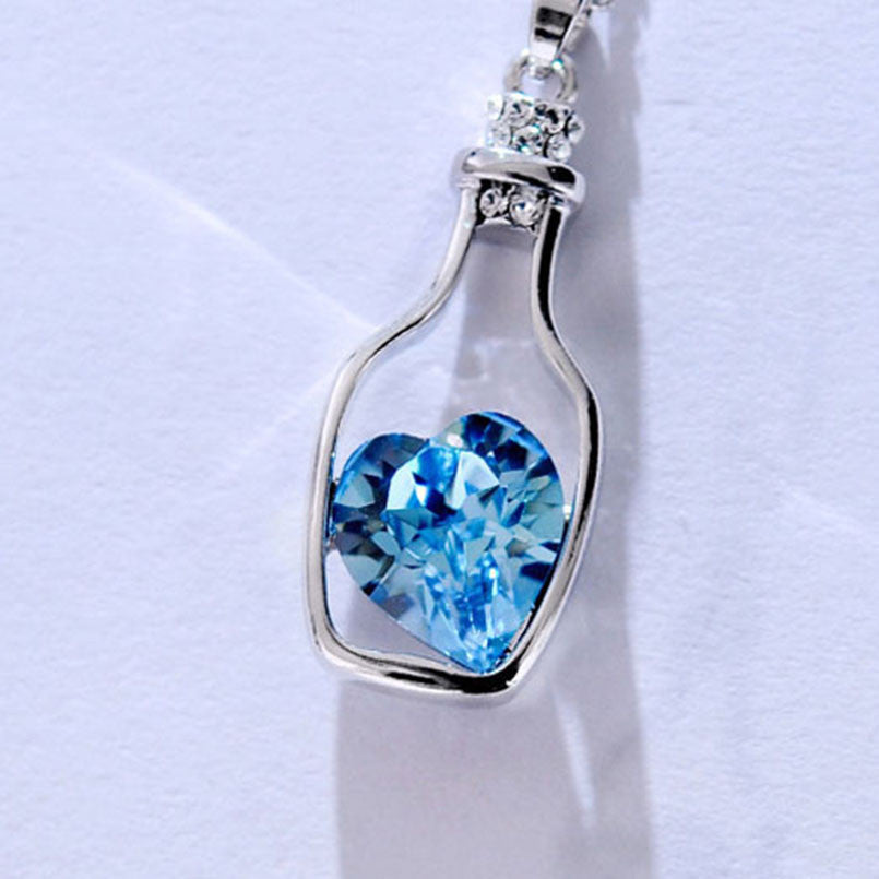 Crystal Heart Bottle Necklace