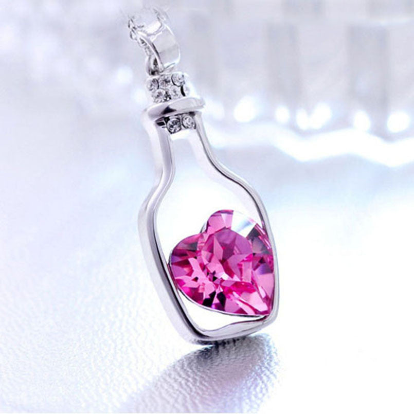 Crystal Heart Bottle Necklace