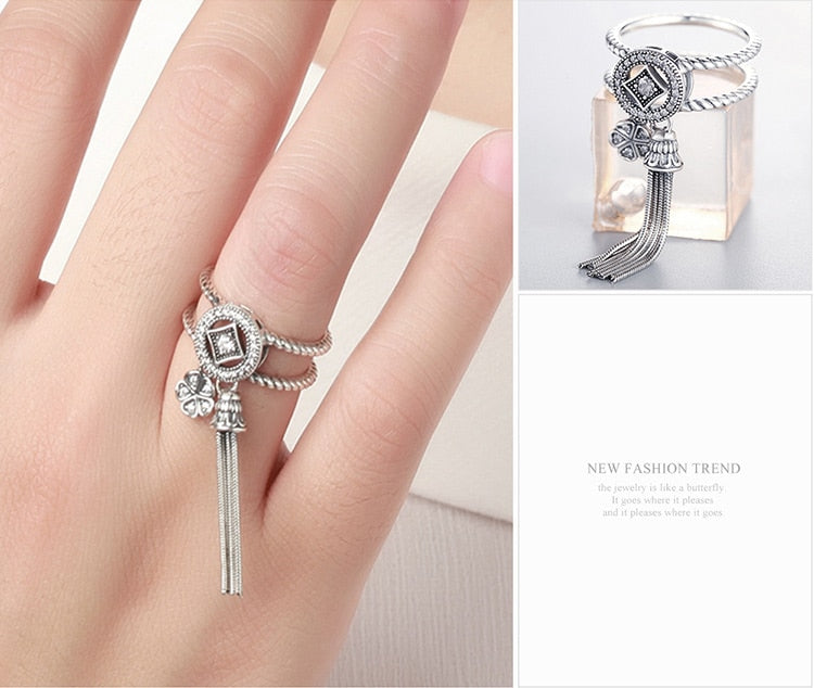Lucky Clover and Tassel Charm Ring