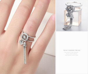 Lucky Clover and Tassel Charm Ring