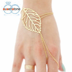 Gold Leaf Hand Chain Bracelet