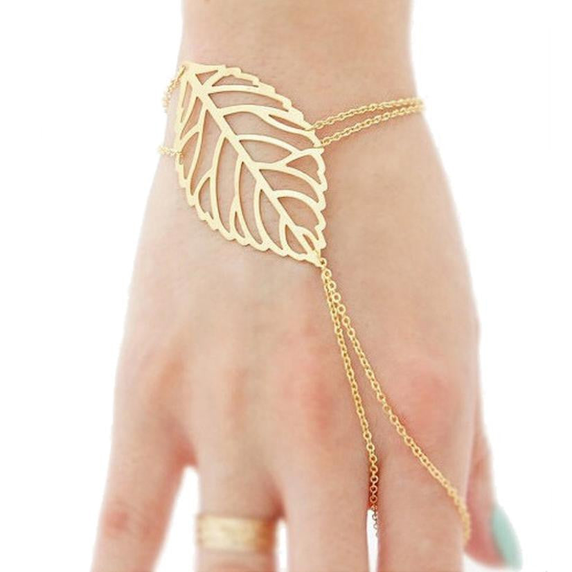 Gold Leaf Hand Chain Bracelet
