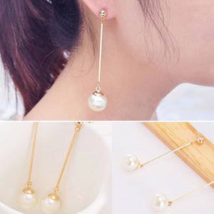 Gold Pearl Pendulum Earrings