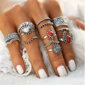 14 Pc. Sun and Stone Stack Ring Set