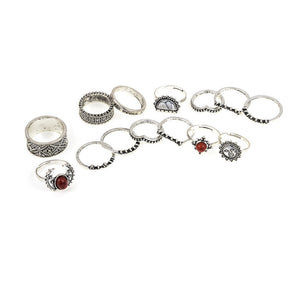 14 Pc. Sun and Stone Stack Ring Set