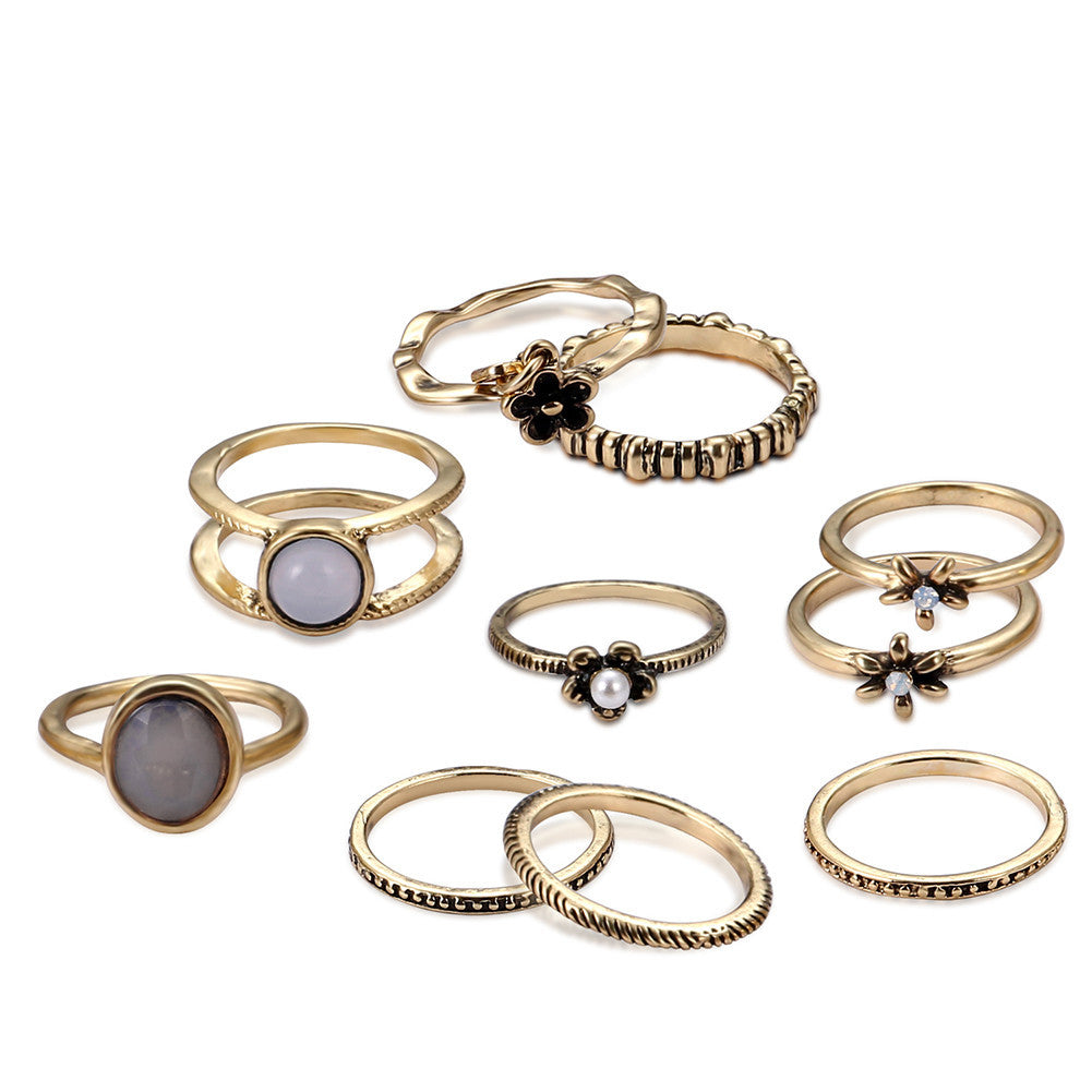 10Pcs/Set Vintage Silver Arrow Moon Finger Knuckle Rings Jewelry Gift