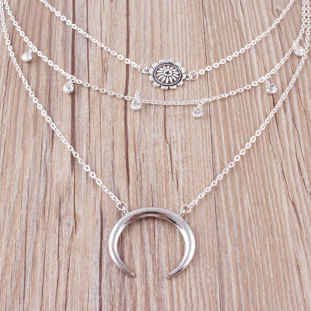 Moon And Flowers Layered Necklace