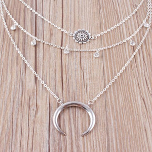 Moon And Flowers Layered Necklace