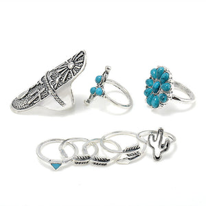 9 Pc. Turquoise Style Ring Set