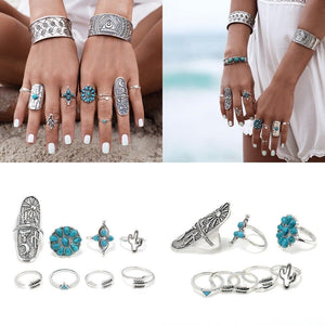 9 Pc. Turquoise Style Ring Set