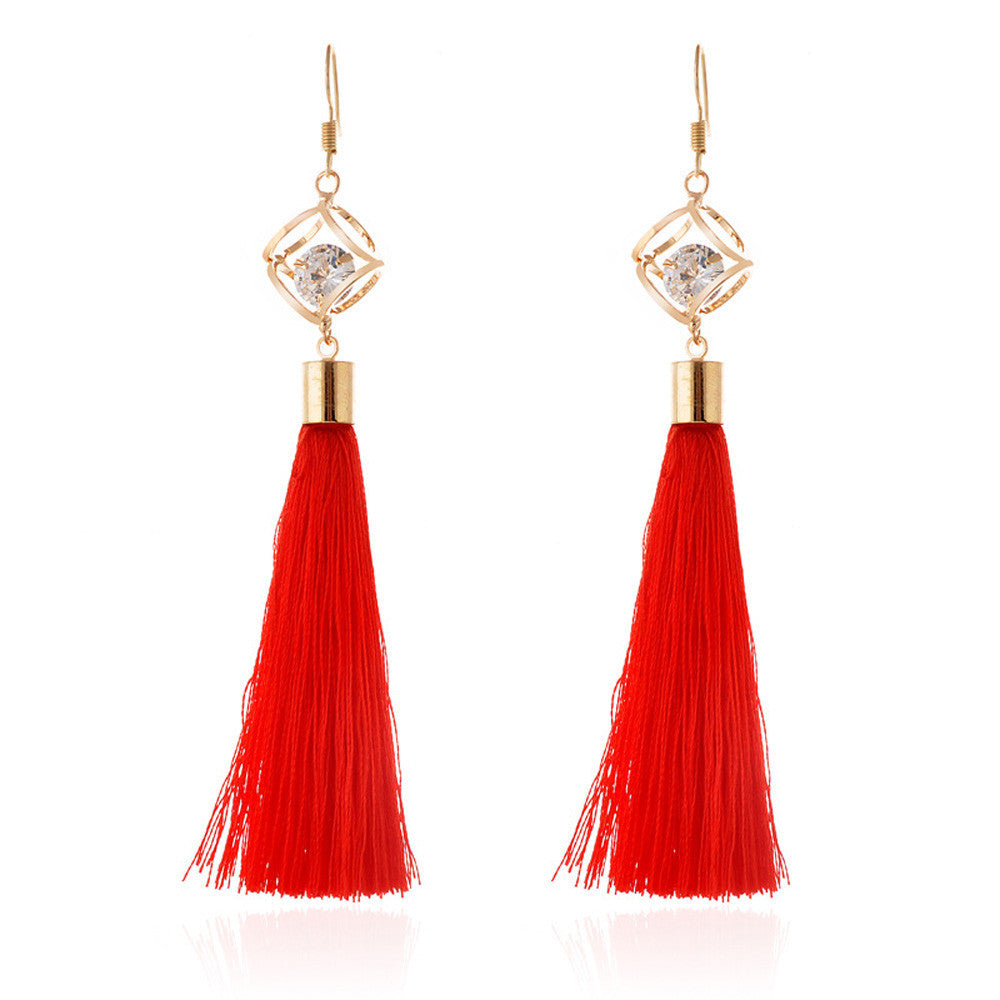 Cylinder Cage & Tassels Earrings