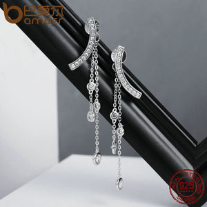BAMOER Crystal Tassel Drop Earrings