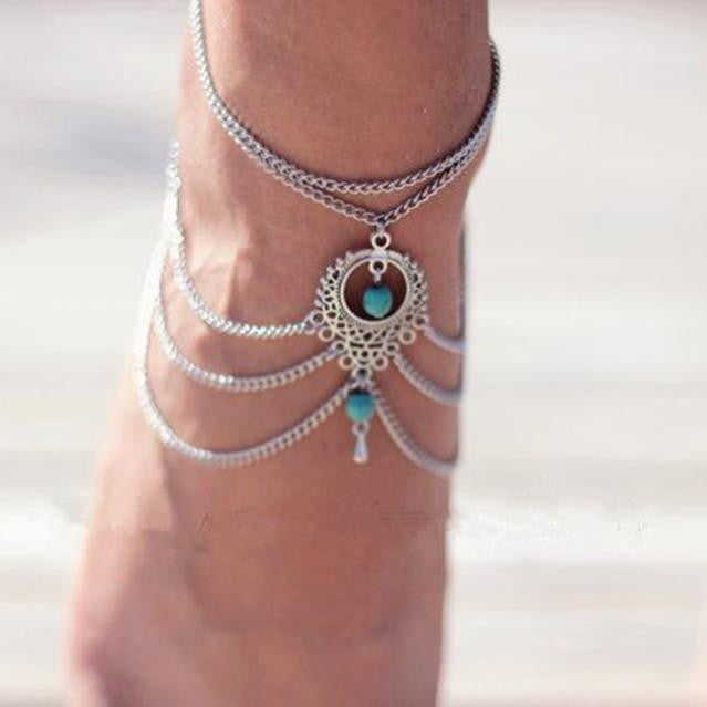 Double Layered Turquoise Anklet