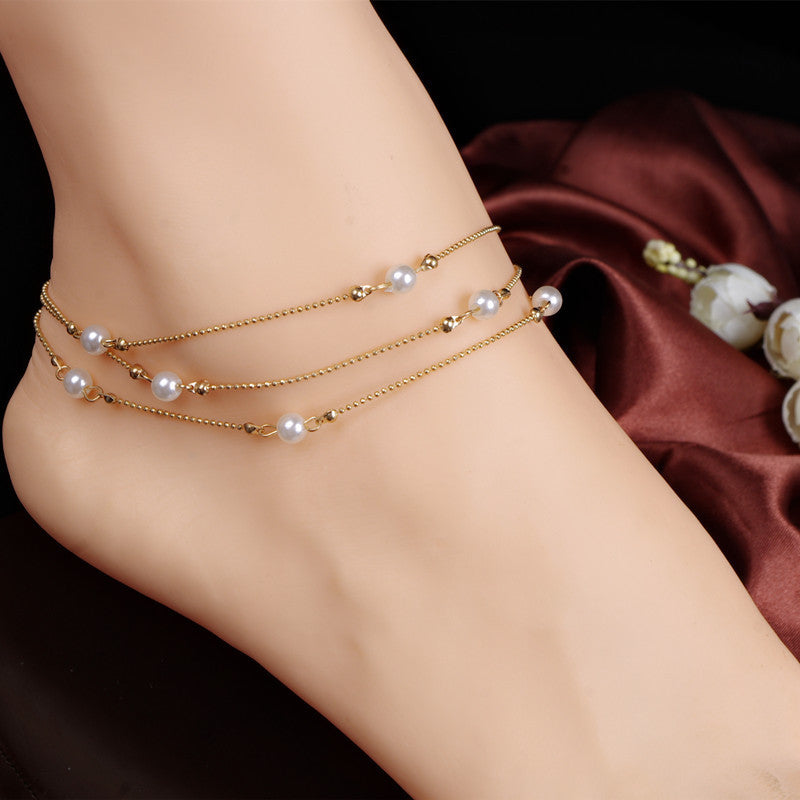 Pearls And Beads Layered Anklet
