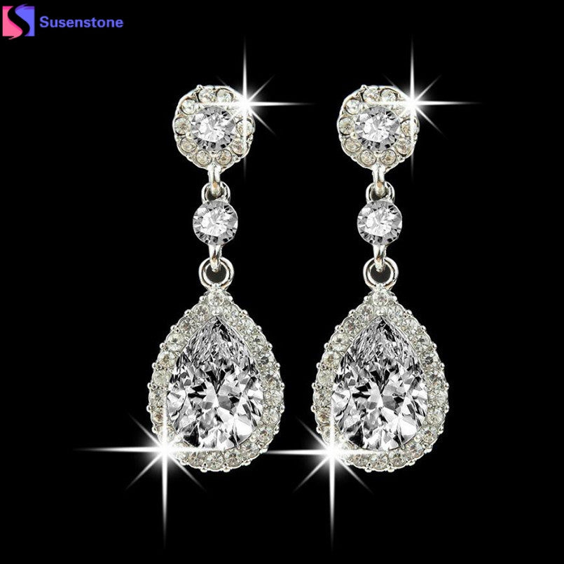 SUSENSTONE Wedding Jewelry Rhinestone Style Wedding Earrings For Women