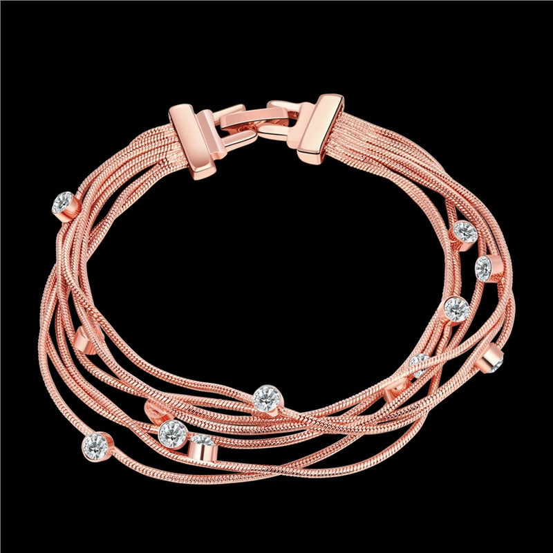 Crystal Multi-Chain Rose Gold Bracelet