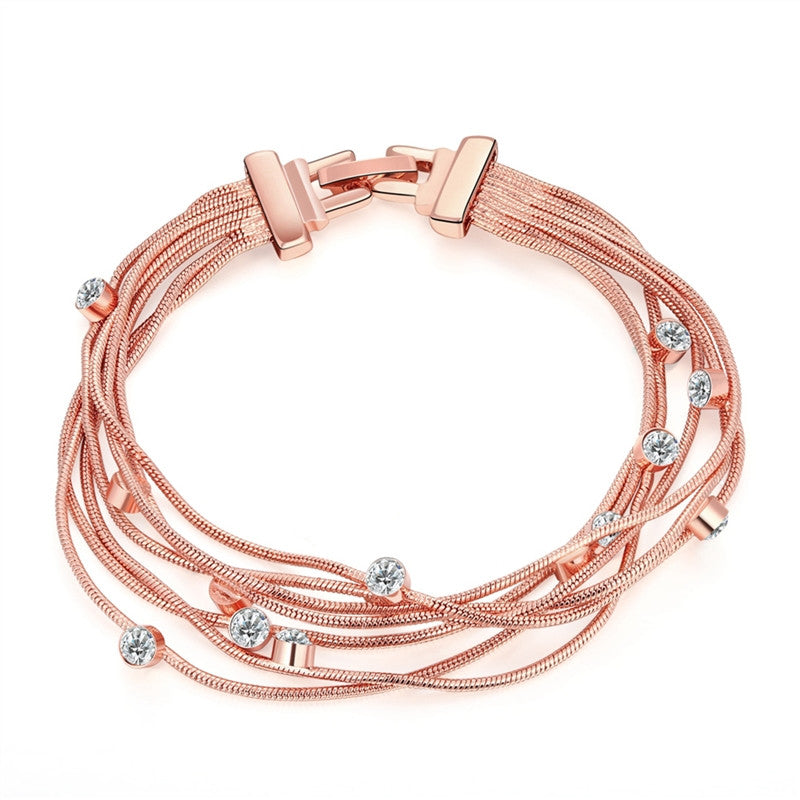 Crystal Multi-Chain Rose Gold Bracelet