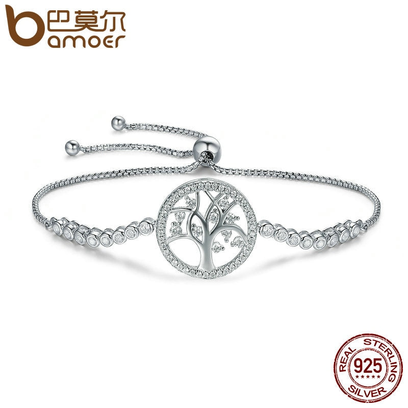 BAMOER Sterling Silver Tree of Life Adjustable Bracelet