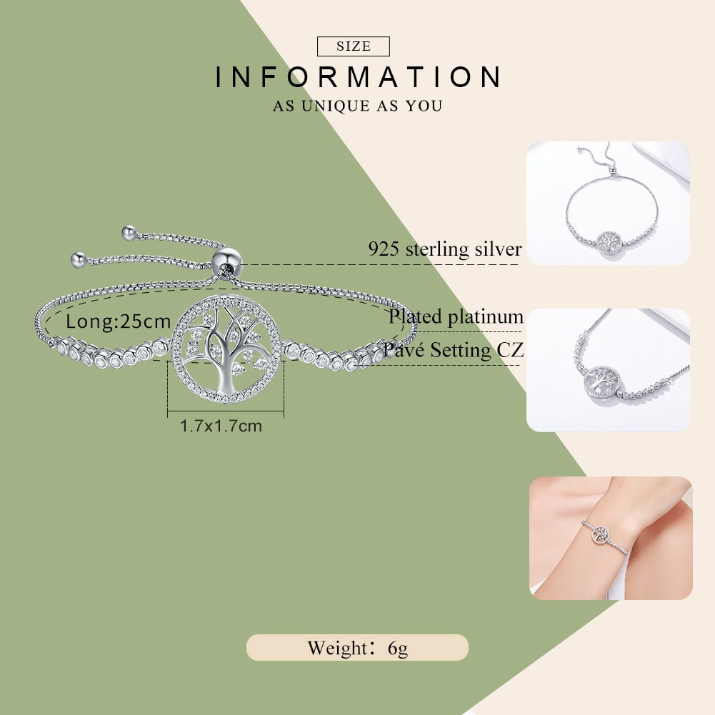 BAMOER Sterling Silver Tree of Life Adjustable Bracelet