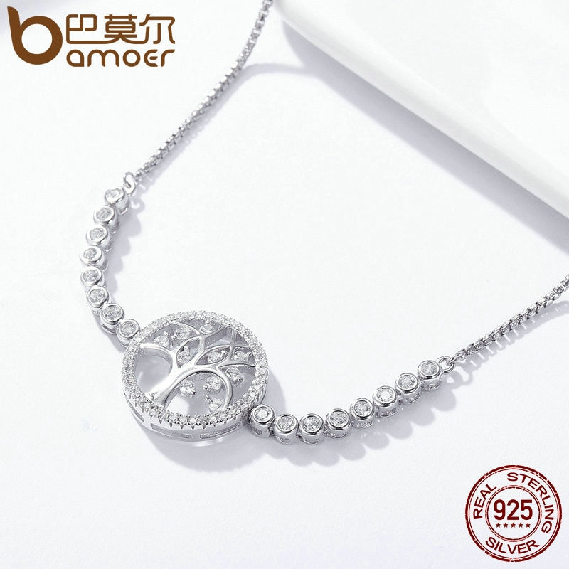BAMOER Sterling Silver Tree of Life Adjustable Bracelet