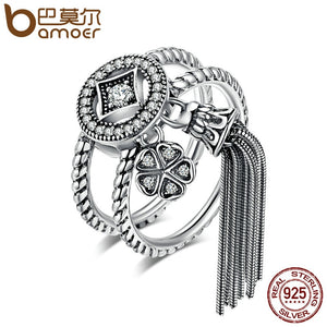 Lucky Clover and Tassel Charm Ring