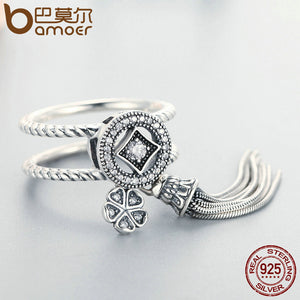 Lucky Clover and Tassel Charm Ring