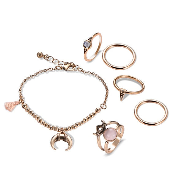 12 Pc. and 6 Pc. Tassel Ring and Bracelet Set