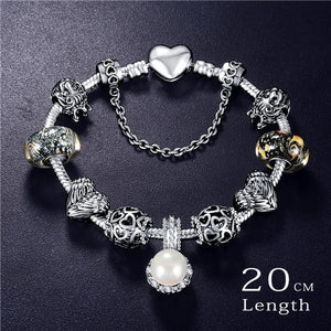 Silver Slide Charm Bracelet with Pearl Charm