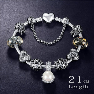 Silver Slide Charm Bracelet with Pearl Charm