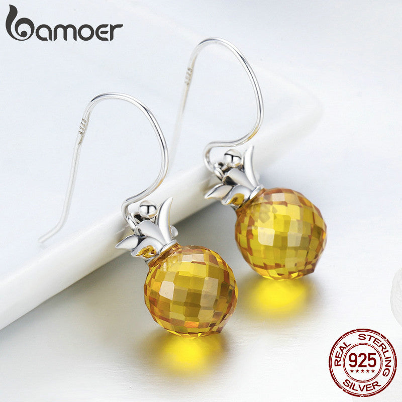 Sterling Silver Hanging Pineapple Crystal Earrings