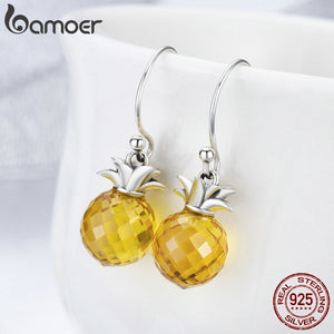 Sterling Silver Hanging Pineapple Crystal Earrings