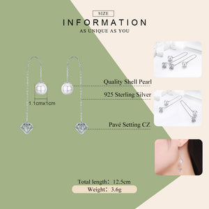 BAMOER Crystal and Pearl Sterling Silver Drop Earrings
