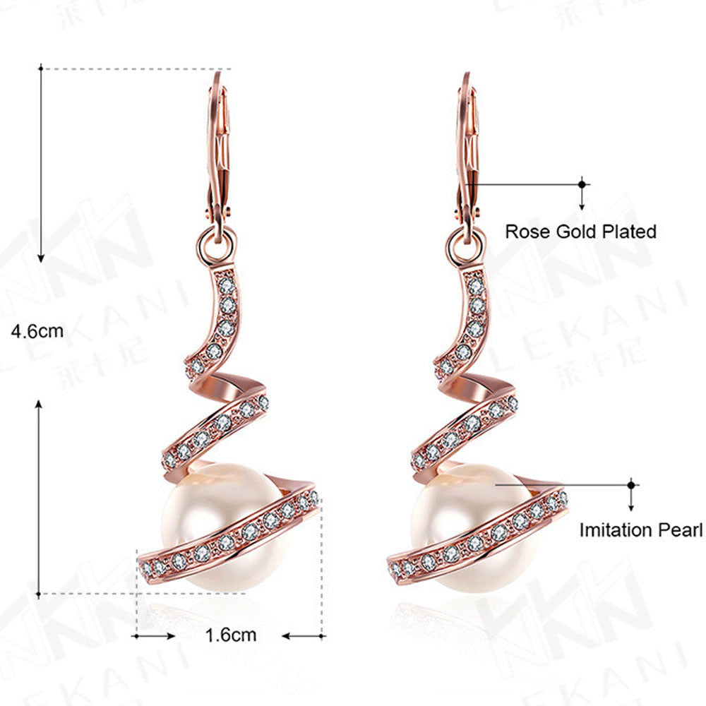 Spiral Pearl Drop Zircon Earrings